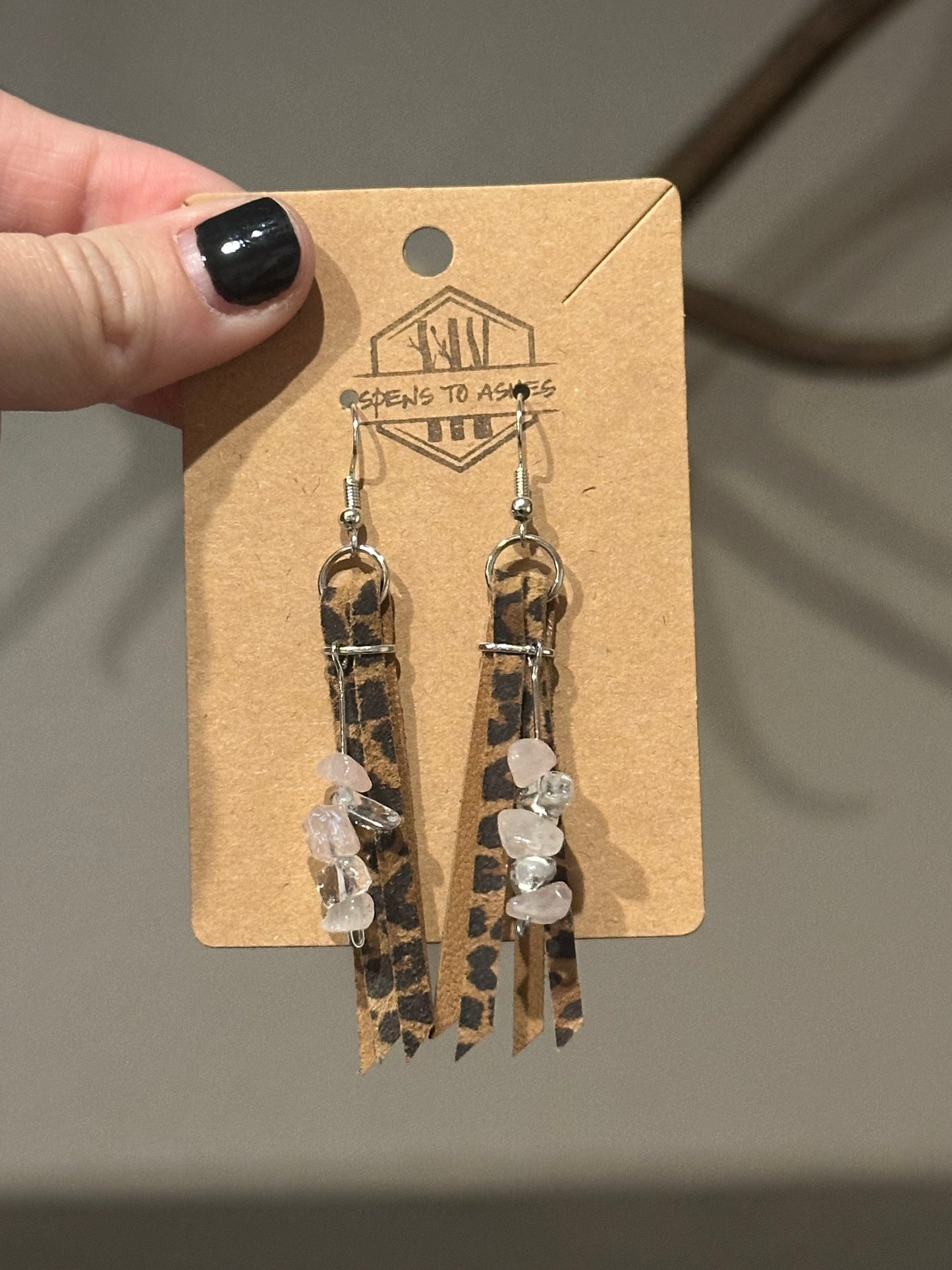 Leather/gemstone earrings